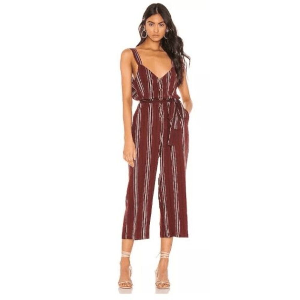 Sanctuary Women's Size Small Maroon White Black Striped Jumpsuit
